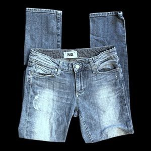 Paige Skyline Ankle Peg Blue Distressed Jeans